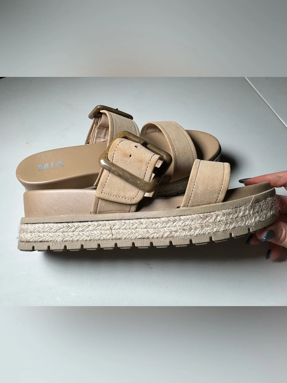 MIA Platform Espadrille Slide Sandals Beige Buckle Size 10